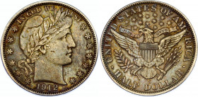 United States 1/2 Dollar 1912 S
KM# 116, N# 10085; Silver; "Barber Half Dollar"; XF+/AUNC-