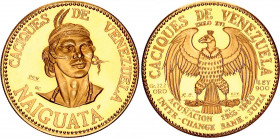 Venezuela 60 Bolivares 1961
X# MB107; Gold (.900) 22.20 g., Proof; 16th Century Chiefs, 1955-1960; Naiguata