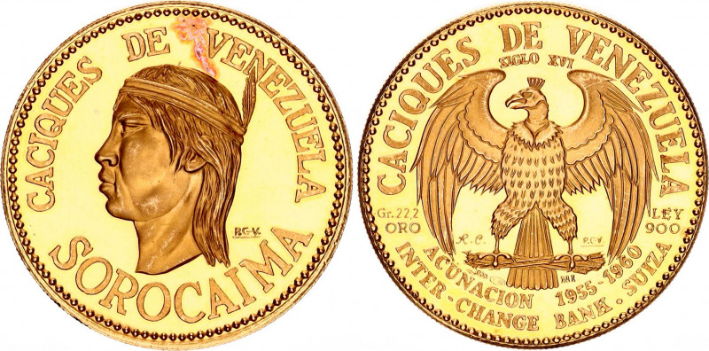 Venezuela 60 Bolivares 1961
X# MB109; Gold (.900) 22.20 g., Proof; 16th Century...