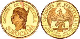 Venezuela 60 Bolivares 1961
X# MB109; Gold (.900) 22.20 g., Proof; 16th Century Chiefs, 1955-1960; Sorocaima