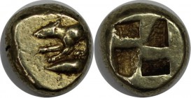 Griechische Münzen, MYSIA. Kyzikos EL Hekte Circa 500-475 v. Chr. Hound nach links / Quadripartite incuse quadratisch. (2.81 g. D=11mm). Vorzüglich