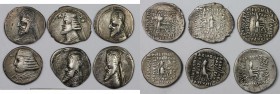 Griechische Münzen, Lots und Samlungen griechischer Münzen. Parthien. 123 v.Chr - 51 n.Chr, Mithradates II., Orodes II., Gotarzes I. Lot von 6 münzen,...