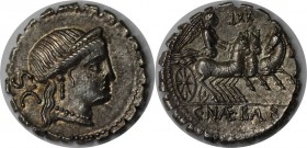 Römische Münzen, MÜNZEN DER RÖMISCHEN REPUBLIK. AR-Denar (Serratus) 79 v. Chr, Rom. C. Naevius Balbus, 4,12 g. Venuskopf r.//Victoria in Triga r. Bab....