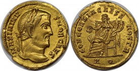 Römische Münzen, MÜNZEN DER RÖMISCHEN KAISERZEIT. Maximianus II. AV Aureus AD 300, Gold. R-5! Vorzüglich