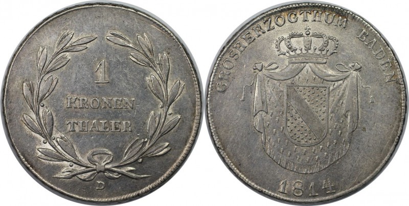 Altdeutsche Münzen und Medaillen, BADEN - DURLACH. Kronentaler 1814 D, Silber. K...