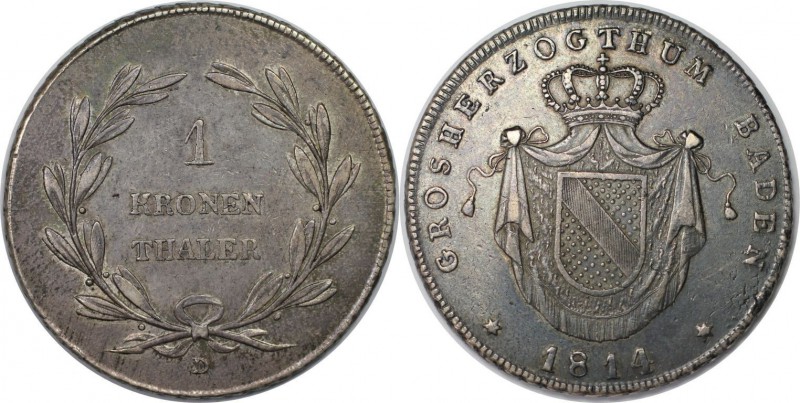 Altdeutsche Münzen und Medaillen, BADEN - DURLACH. Kronentaler 1814, Silber. KM ...