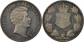Altdeutsche Münzen und Medaillen, BRAUNSCHWEIG - LUNEBURG. Wilhelm (1831-1884). Vereinsdoppeltaler 1856 B. AKS 97, Thun 122. Fast Stempelglanz