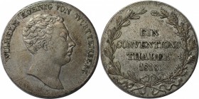 Altdeutsche Münzen und Medaillen, WÜRTTEMBERG. Wilhelm I. (1816-1864). Taler 1818, Silber. Dav. 949. AKS 71. Vorzüglich