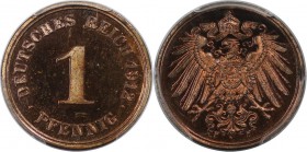 Deutsche Münzen und Medaillen ab 1871, REICHSKLEINMÜNZEN. 1 Pfennig 1912 F. PCGS PR65 RB