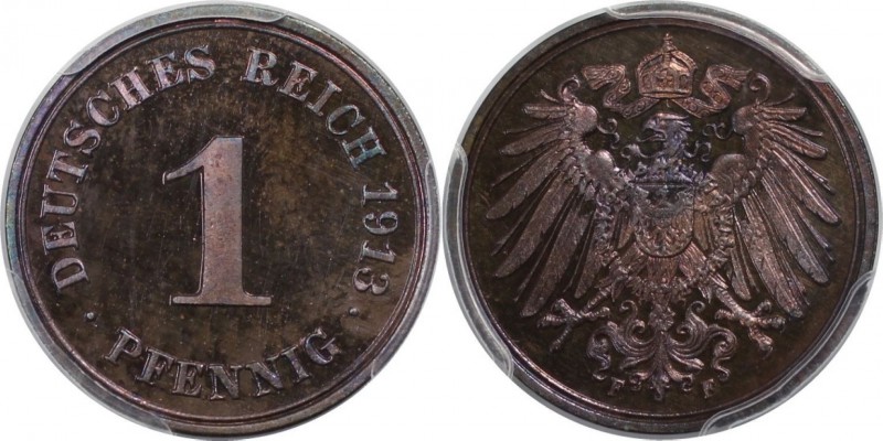 Deutsche Münzen und Medaillen ab 1871, REICHSKLEINMÜNZEN. 1 Pfennig 1913 F. PCGS...
