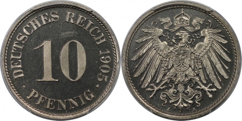 Deutsche Münzen und Medaillen ab 1871, REICHSKLEINMÜNZEN. 10 Pfennig 1905 A. PCG...