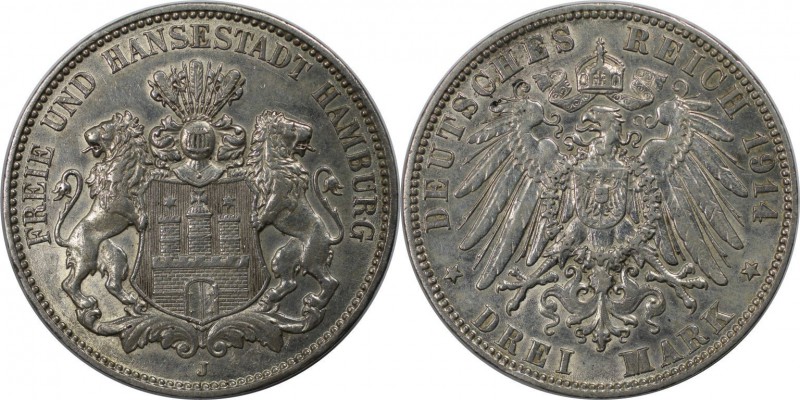 Deutsche Münzen und Medaillen ab 1871. REICHSSILBERMÜNZEN. Hamburg. Freie Hanses...
