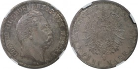 Deutsche Münzen und Medaillen ab 1871, REICHSSILBERMÜNZEN, HESSEN-DARMSTADT. Ludwig III (1848-1877). 5 Mark 1876 H, Silber. Jaeger 67. NGC AU-58. Fein...