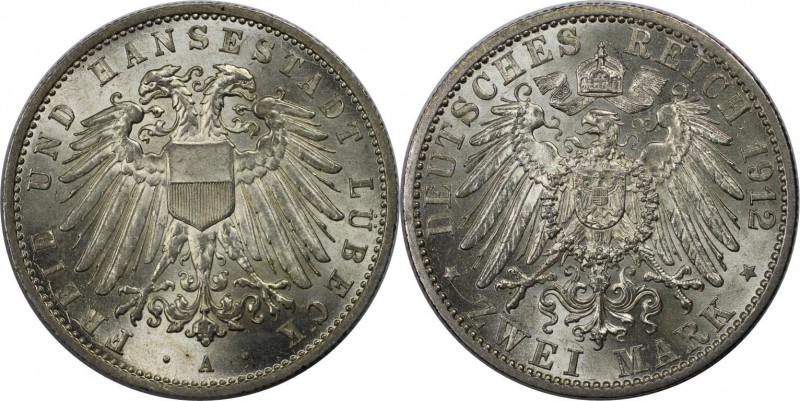 Deutsche Münzen und Medaillen ab 1871, REICHSSILBERMÜNZEN, Lübeck. 2 Mark 1912 A...