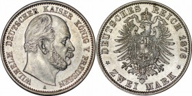 Deutsche Münzen und Medaillen ab 1871, REICHSSILBERMÜNZEN, Preußen. Wilhelm I (1861-1888). 2 Mark 1876 A. Silber. Jaeger 96. Vorzüglich-stempelglanz....