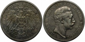 Deutsche Münzen und Medaillen ab 1871, REICHSSILBERMÜNZEN, Preußen, Wilhelm II (1888-1918). 2 Mark 1905 A, Silber. J.102. Sehr schön