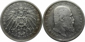 Deutsche Münzen und Medaillen ab 1871, REICHSSILBERMÜNZEN, Württemberg, Wilhelm II (1891-1918). 5 Mark 1903 F, Silber. Jaeger 176. Sehr schön, Kratzer...