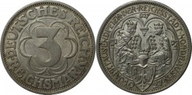 Deutsche Münzen und Medaillen ab 1871, WEIMARER REPUBLIK. 3 Mark 1927 A, Silber. KM 52. Jaeger 327. Vorzüglich-stempelglanz