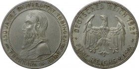 Deutsche Münzen und Medaillen ab 1871, WEIMARER REPUBLIK. Universität Tübingen. 5 Mark 1927 F, Silber. KM 55. Jaeger 329. Vorzüglich-stempelglanz. Kl....