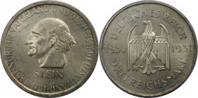 Deutsche Münzen und Medaillen ab 1871, WEIMARER REPUBLIK. 100. Todestag Freiherr von Stein. 3 Mark 1931 A, Silber. Jaeger 348. Vorzüglich