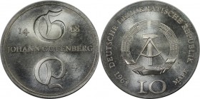 Deutsche Münzen und Medaillen ab 1945, Deutsche Demokratische Republik bis 1990. 10 Mark 1967 A, (Zum 500. Todestag von Johannes Gutenberg.) Silber. K...