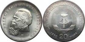 Deutsche Münzen und Medaillen ab 1945, Deutsche Demokratische Republik bis 1990. 20 Mark 1970 A, (Zum 150. Geburtstag von Friedrich Engels). Silber. K...