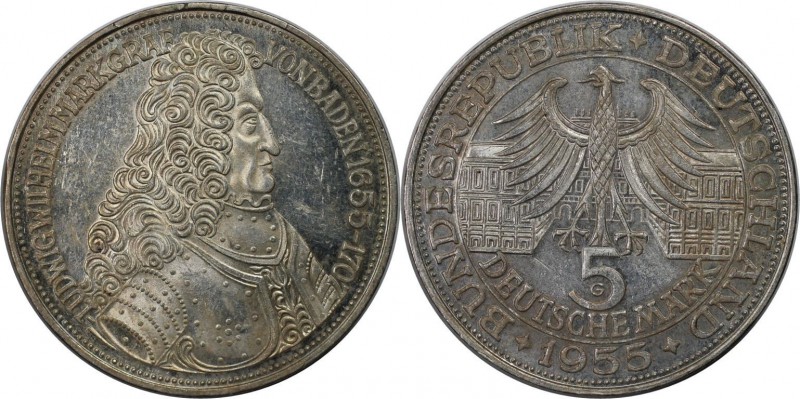 Deutsche Münzen und Medaillen ab 1945, BUNDESREPUBLIK DEUTSCHLAND. 5 Mark 1955 G...