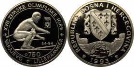 Europäische Münzen und Medaillen, Bosnien und Herzegowina / Bosnia and Herzegovina. Olympics. 750 Dinara 1993, Silber. 0.84 OZ. KM 9. Polierte Platte...