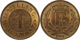Europäische Münzen und Medaillen, Dänemark / Denmark. Frederik VII. (1848-1863). 1 Skilling Rigsmont 1860. KM 763. Stempelglanz