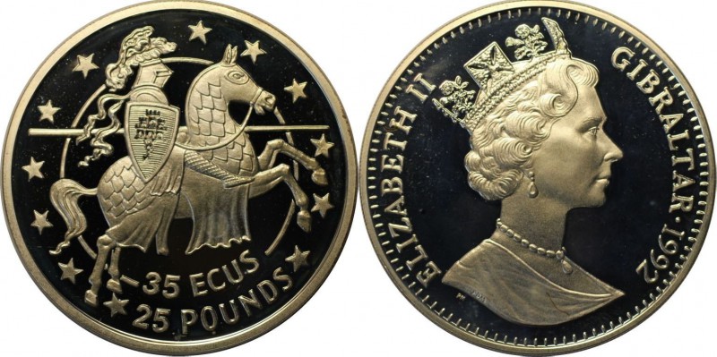 Europäische Münzen und Medaillen, Gibraltar. Knight right. 35-25 Ecus-Pounds 199...