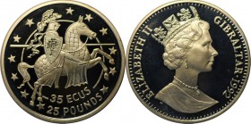Europäische Münzen und Medaillen, Gibraltar. Knight right. 35-25 Ecus-Pounds 1992, Silber. 0.84 OZ. KM 110. Polierte Platte. Leicht berührt.