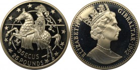 Europäische Münzen und Medaillen, Gibraltar. Pferde nach links, Wappenschild mit Stuttgart Ross. 35-25 Ecus-Pounds 1992, Silber. 0.84 OZ. KM 625. Poli...