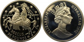 Europäische Münzen und Medaillen, Gibraltar. Gibraltar Ritter zu Pferd nach links mit Olympiafackel. 35-25 Ecus-Pounds 1992, Silber. 0.84 OZ. KM 338. ...