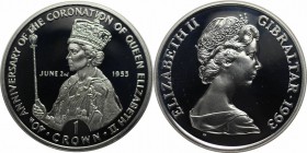 Europäische Münzen und Medaillen, Gibraltar. Krönung von Elisabeth II. 1 Krona 1993, Silber. 0.84 OZ. KM 143a. Polierte Platte.
