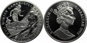 Europäische Münzen und Medaillen, Gibraltar. Skifahrer - Winterolympiadeose. 1 Krona 1993, Silber. 0.84 OZ. KM 148a. Polierte Platte