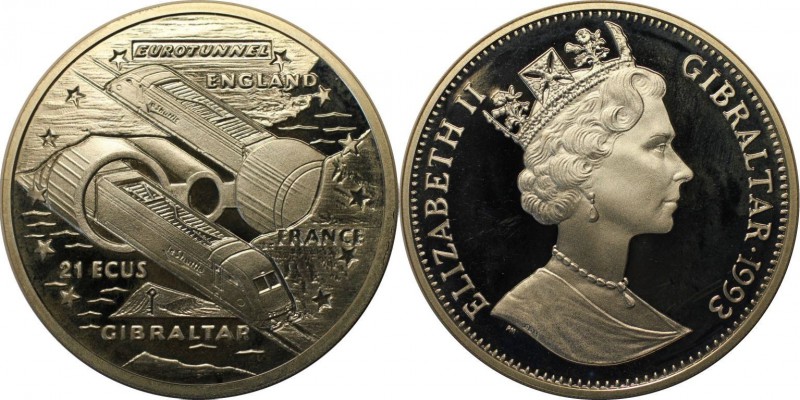 Europäische Münzen und Medaillen, Gibraltar. Euro Tunnel. 21 Ecus 1993, Silber. ...