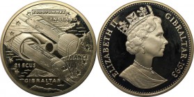 Europäische Münzen und Medaillen, Gibraltar. Euro Tunnel. 21 Ecus 1993, Silber. 0.57 OZ. KM 480. Polierte Platte. Patina