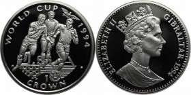 Europäische Münzen und Medaillen, Gibraltar. 3 Fussballspieler Fussball WM 1994 - USA. 1 Krona 1994, Silber. 0.84 OZ. KM 225a. Polierte Platte