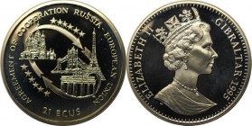 Europäische Münzen und Medaillen, Gibraltar. Agreement of Cooperation between Russia and European Union. 21 Ecus 1995, Silber. 0.57 OZ. KM 499. Polier...
