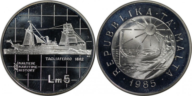 Europäische Münzen und Medaillen, Malta. 5 Pounds 1985, Silber. 0.59 OZ. Poliert...