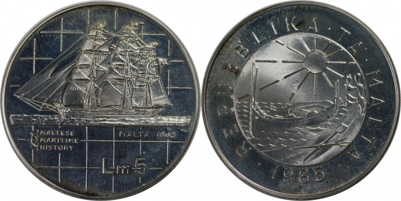 Europäische Münzen und Medaillen, Malta. 5 Pounds 1985, Silber. 0.59 OZ. Poliert...