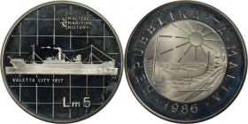 Europäische Münzen und Medaillen, Malta. 5 Pounds 1986, Silber. 0.59 OZ. Polierte Platte