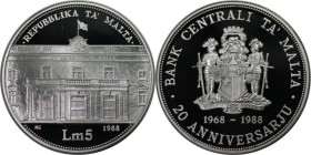 Europäische Münzen und Medaillen, Malta. 5 Liri 1988, Silber. 0.84 OZ. Stempelglanz