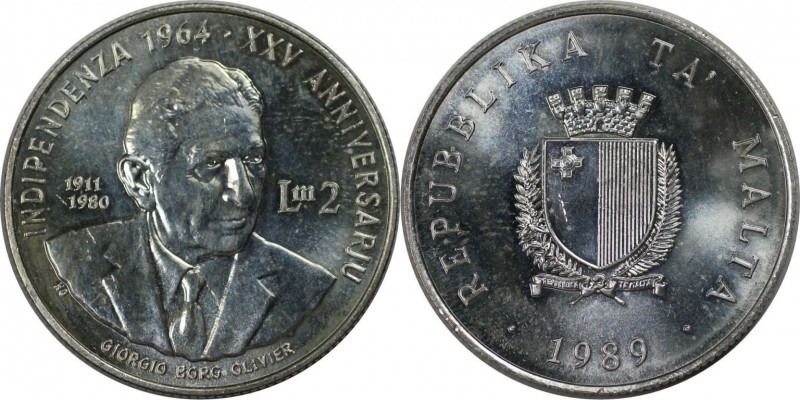 Europäische Münzen und Medaillen, Malta. 2 Liri 1989, Silber. 0.50 OZ. Stempelgl...