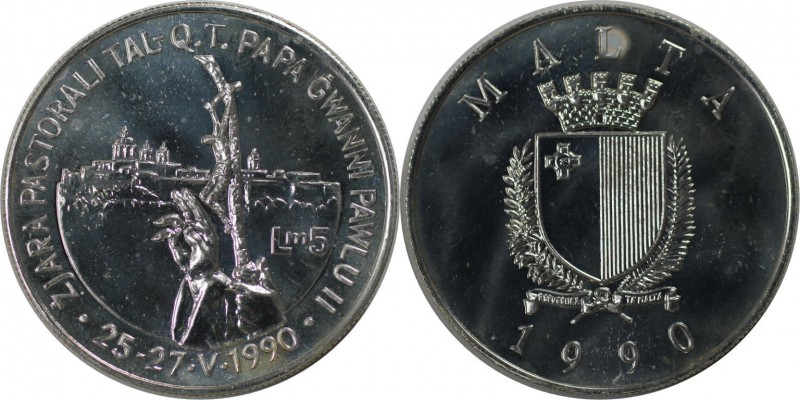 Europäische Münzen und Medaillen, Malta. 5 Liri 1990, Silber. 0.85 OZ. Stempelgl...