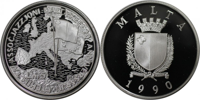 Europäische Münzen und Medaillen, Malta. 5 Pound 1990, Silber. 0.84 OZ. Polierte...