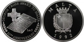 Europäische Münzen und Medaillen, Malta. 5 Liri 1992, Silber. 0.84 OZ. Polierte Platte