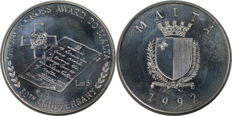 Europäische Münzen und Medaillen, Malta. 5 Pound 1992, Silber. 0.85 OZ. Polierte...