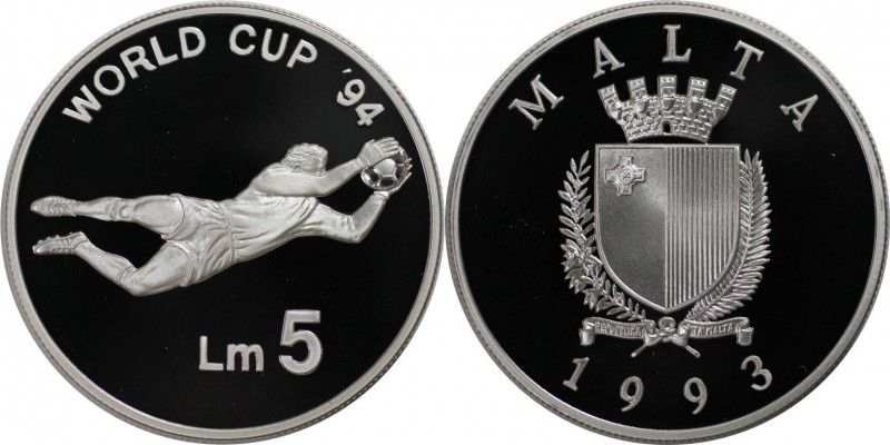Europäische Münzen und Medaillen, Malta. 5 Liri 1993, Silber. 0.84 OZ. Polierte ...