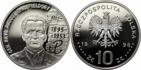 Europäische Münzen und Medaillen, Polen / Poland. Brigadier General August Emil Fieldorf. 10 Zloty 1998, Silber. 0.42OZ. KM Y-342. Polierte Platte